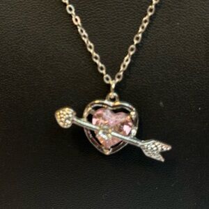 Source Unknown Silver Heart Necklace with Pink Crystal and Arrow